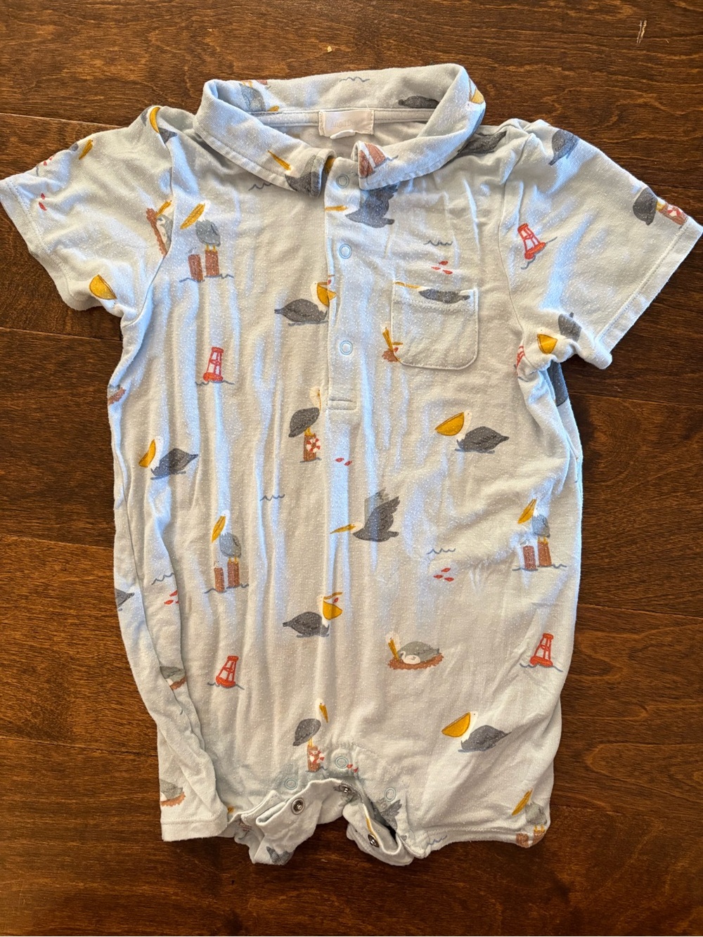 Angel Dear Light Blue Baby One-Piece Bodysuit with Nautical/Pelican Print